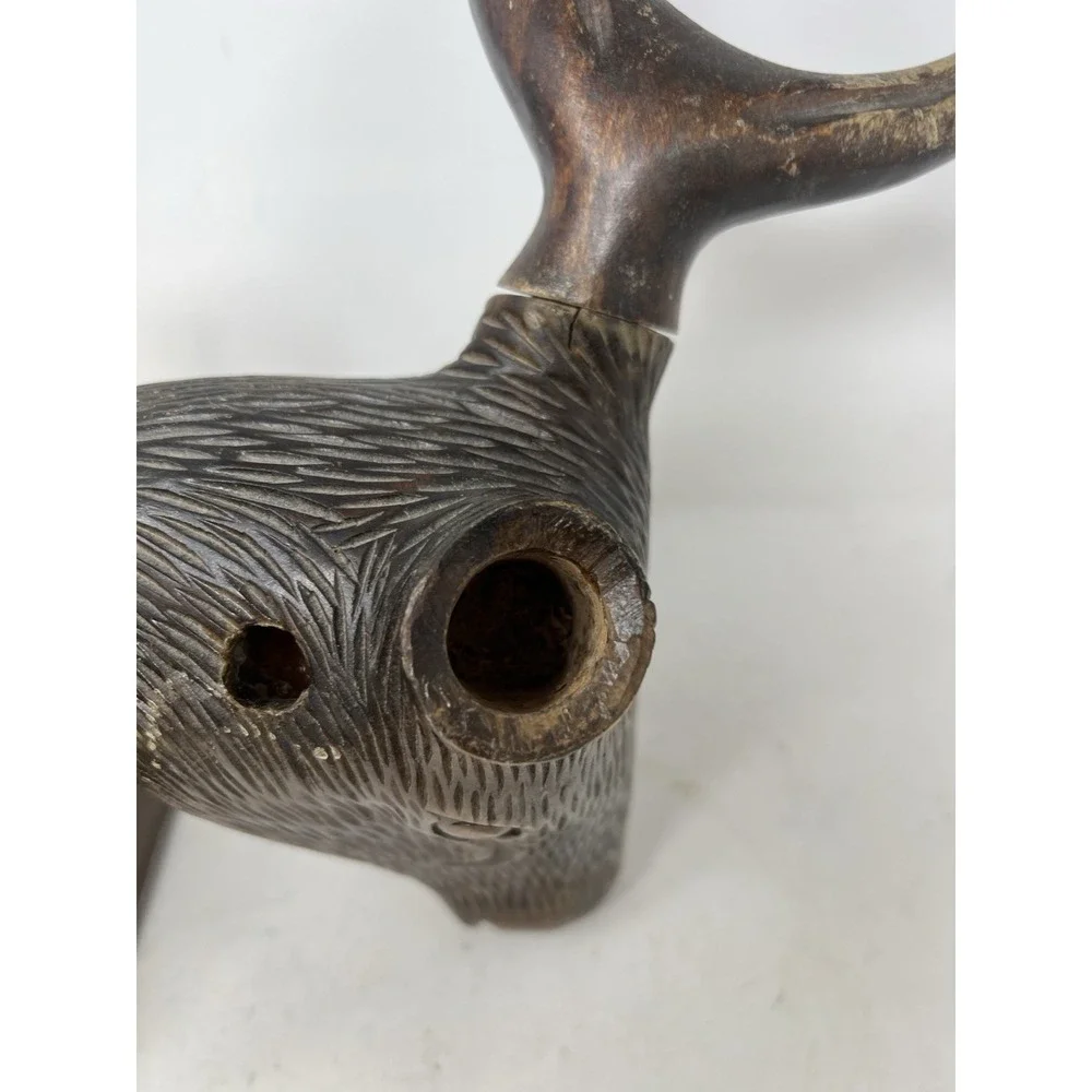 Hand Carved Wood Deer Head Missing One Horn OOAK Folk Art Vintage